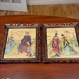 Vintage Asian Art Framed Set